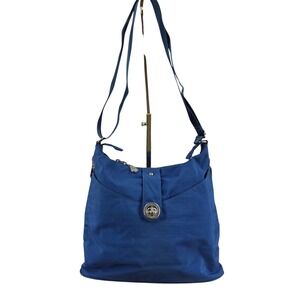 Baggallini Blue Nylon Hobo Crossbody Bag Pink Lining Turn Lock Travel Purse